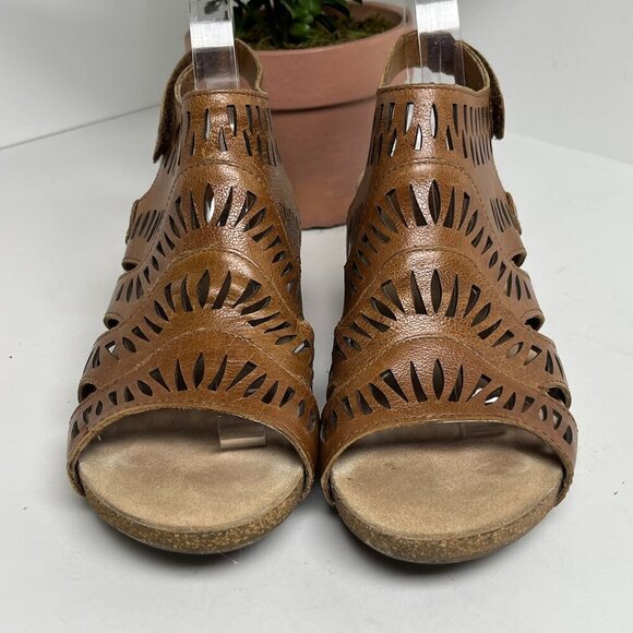 Josef Seibel Sandals Brown Heel Cut-out Sunny Leather 39 US 8 Velcro Strap - Picture 2 of 8